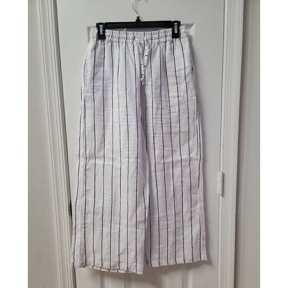 Strips Linen Wide-Leg High-Rise Pants S - Picture 2 of 9